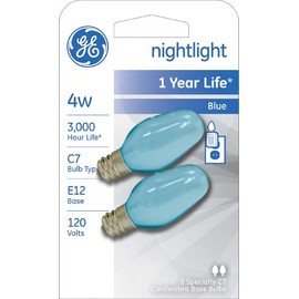 GE Lighting 26223 4-Watt Specialty C7 Incandescent Light Bulb, Blue, 2-Pack