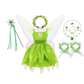 ZALOORIY Tinkerbell Fairy Costume for Girls Princess Dress with Detachable Wings and Accessories (Green)