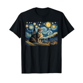 cute cat Painting art Starry Night kitty kitten Van Gogh T-Shirt