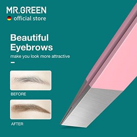 MR.GREEN Acero Inoxidable Pinzas Multiusos con Punta Inclinada, Herramienta de Maquillaje Para Cejas y Vello Encarnado(rosa)