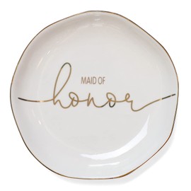 VINCOMIC Wedding Ring Dish For Maid of Honor-Jewelry Dish Tray-Gifts for Bridesmaid,Ceramic White