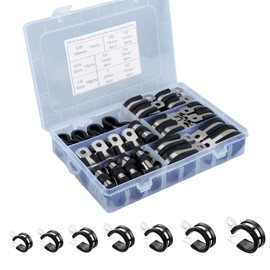60PCS Cable Clamps Assortment Kit with 7 Sizes Rubber Coated Insulated Cable Clips 304 Stainless Steel Pipe Cable Clips for 1/4" 5/16" 3/8" 1/2" 5/8" 3/4" 1"