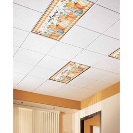 TOUBE 1 Pack Fluorescent Light Covers Fall Pumpkin Maple Leaves Orange Plaid Magnetic Light Cover Fluorescent Light Shade Panel Ceiling Magnetic Light Filters for Home Drop Ceiling, 4 x 2 Feet