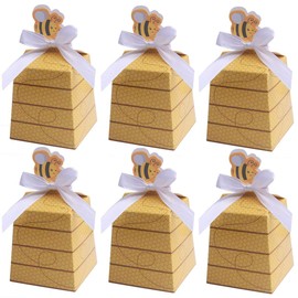 MeiMeiDa 30 Pack Bumble Bee Candy Boxes Treat Boxes Paper Beehive Gift Box with Ribbon for Bee Party Decoration Bee Birthday Baby Shower Favors Supplies