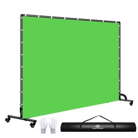 Lightdow 10x7ft Rolling Background Stand Kit with Green Screen Backdrop & Wheels & Portable Carrying Bag & Clamp & Gloves for Streaming/Studio Video Recording/Zoom Meeting/Party
