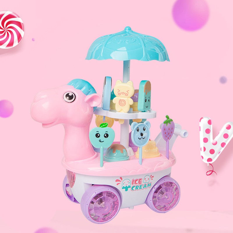 Electric Ice Cream Trolley Cart Pretend Play Food Dessert Children