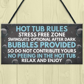 Red Ocean Shabby Hot Tub Rules Novelty Hanging Garden Shed Plaque Pool Funny Gift Sign