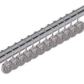 Splash Home Decorative Shower Curtain Hooks, Rust-Resistant Metal Curtain Rings, for Bathroom Rod and Curtain Hangers, Dots Design Rings, Set of 12 - Pewter, 7 x 2 x 2 inch