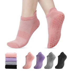 XINRUI 4 Pairs Yoga Pilates Socks for Women Non Slip Grip Socks Anti-slip Cotton Grippy Socks Cotton Ankle Socks with Grips for Yoga, Barre, Ballet, Workout, Hospital