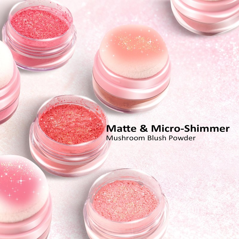 Color Nymph Powder Blusher, Face Blush Mushroom Air Cushion Micro-Shimmer