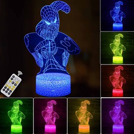 HutaoLi 3D Illusion LED Lamp Superhero 3D Night Light for Kids 16 Colors Changing Touch & Remote Control Decor Lamp for Boys Girls Christmas Gifts