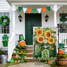 OTOSTAR St Patricks Day Garden Flag 12x18 Inch Lucky Shamrock Sunflowers Lucky Clovers Double Sided Spring Holiday Yard Outdoor Sign House Decoration St Patricks Day Flag