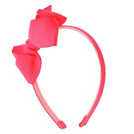 Little Girls Neon Headband With Side Grosgrain Bow- Neon Pink