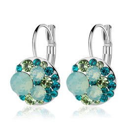 Multicolored Austrian Crystal Drop Earrings for Women 14K Gold Plated Hypoallergenic Leverback Dangle Earrings (Green Main Crystal/Silver-tone)