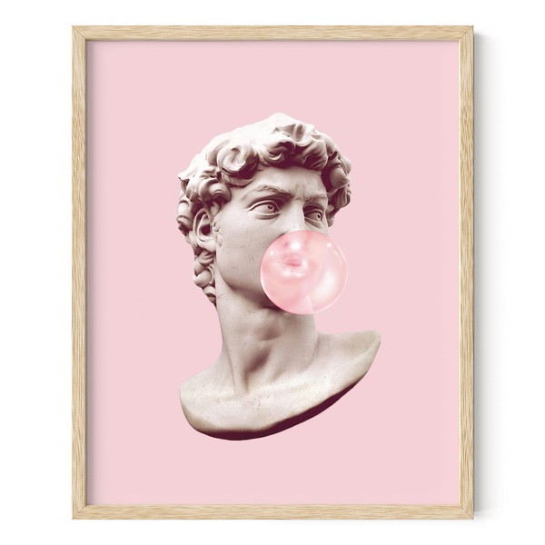 HAUS AND HUES Gum Poster David Bubble Pop Art | Pop Art Wall Decor, Pink Pictures Wall Decor, Pink Posters for Room Aesthetic | Blush Pink Room Decor for Bedroom Wall Art | BEIGE FRAMED 16” x 20”