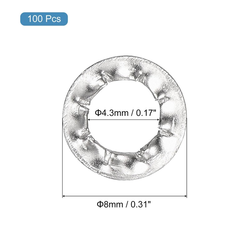 sourcing map M4 100Pcs Internal Tooth Washers, 304 Stainless Steel