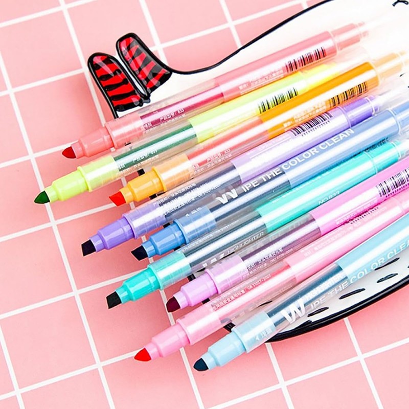 CRAFTHROU 10piezas Marcatextos Borrables de Doble Punta Resaltadores Líquidos Pastel