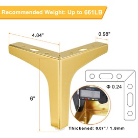 Mornajina 4PCS 6 Inch Gold Triangle Heavy Duty Table Legs, DIY Dresser Legs Feet