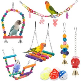 lovyoCoCo Bird Parakeet Toys,Swing Hanging Standing Chewing Toy Hammock Multicolor