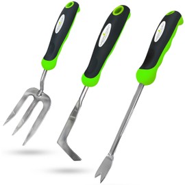 Garden GURU Garden Hand Weeder Tool Set 3pc Dandelion Weeder, Fork, Patio Weeder – Heavy Duty Stainless Steel Gardening Weeding Tools - Ergonomic Comfort Grip Handle