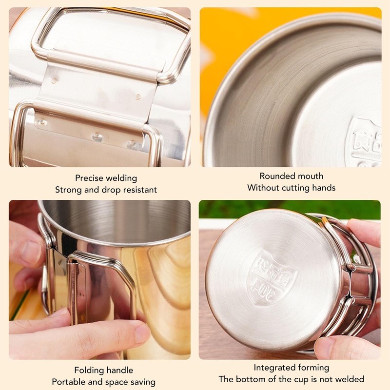 Outdoor Water Cup Foldable Handle Portable 304 Stainless Steel Mug