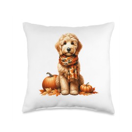 Golden Doodle Fall Dog Outfit Cute Autumn Goldendoodle Throw Pillow