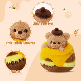 FunBase Teddy Bear with Honey Pot Stuffed Animal, Yellow & Brown Bear Plush Toy -Birthday Gift Cute Bear Plush Toys for Kids & Adults,10 Inch
