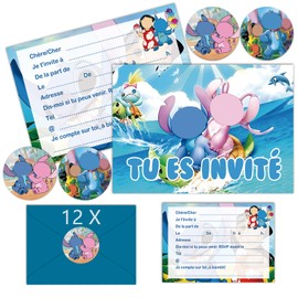 IRONIUM 12 x Children's Birthday Invitation Cards with French Envelope, Birthday Invitations Children, Cartoon Invitation Cards Birthday Set for Themed Party (A6)