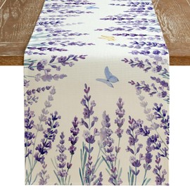 ARKENY Spring Lavender Floral Table Runner 108x13 Inches, Farmhouse Seasonal Indoor Outdoor Anniversary Table Decoration for Home
