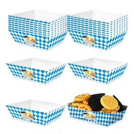 KEWUF 20 Pcs Oktoberfest Papier Snackbox, Souvenir Deutsches Thema Süßigkeiten Goodie Box, Papierbehälter für Filmnacht Huhn Reis Krispies, Blau Weiß Kariert Design Snackboxen