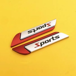 Metal Sport Emblem Fender Trunk Lid Nameplate Sticker Car Styling Decoration Decal 1Pair (Red)