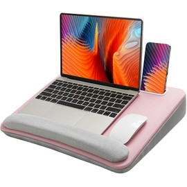 HUANUO Lap Laptop Desk - Portable Lap Desk with Cushion, Fits up to 15.6 inch Laptop, Anti-Slip & Storage Function - Pink