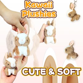 Cuddly Bunny Stuffed Animals for Girls and Boys (1 Pack), Kawaii Bunny Plush Toy, Soft Mini Rabbit Plush Toys Cute Kids Keychain, Small Stuffed Animal for Goodie Bag Stuffers, Classroom Prizes