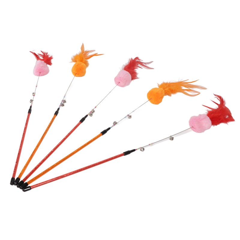 5pcs Funny Cat Stick Ergonomic Interactive Cat Feather Toy with
