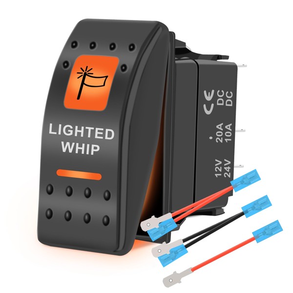 HOKAAER Lighted Whip Waterproof Rocker Switch Toggle On-Off 12V 24V