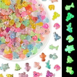 100 Pcs Mini Animals, Small Luminous Resin Figures, Hide Glow in The Dark Resin Tiny Ducks, Frogs, Turtles, Suitable for Garden Micro Landscape Aquarium Potted Dollhouse Decor Craft Gifts Party