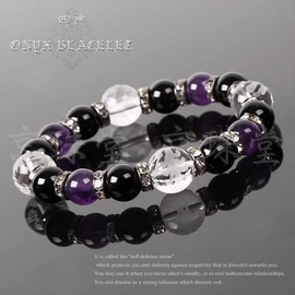 Kyozudou Natural Stone Bracelet, Power Stone, Onyx, Men's, Birthstone, Blue Dragon, White Tiger, Suzaku, Basalt, 16 cm, Gemstone, Quartz