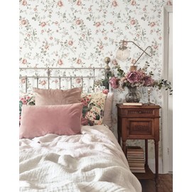 Heroad Floral Wallpaper Vintage Wallpaper Pink Rose Flower Coquette Peel and Stick Wall Paper for Bedroom Cabinets Countertops Contact Paper Removable Self Adhesive Vinyl Thicken 16.1"x78.7"