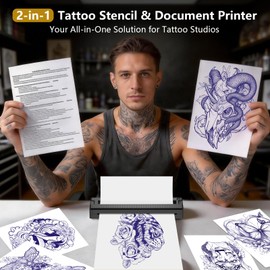 Bagana Tattoo Stencil Printer, 2-in-1 Wireless Bluetooth Thermal Printer for Tattoo Stencils & Documents, Portable Temporary Tattoo Transfer Machine Kit for Tattoo Artist & Beginner, Black
