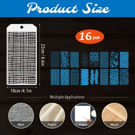 Geometric Stencil Crafts Reusable Painting: Abstract Texture Stencils for Drawing Templates Stuff Pattern Art Deco Maker on Wood Burning Furniture Journaling Wall (Texture9.4 * 4.7Inch-16Pcs)