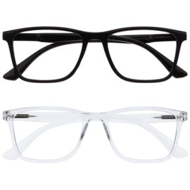 OPULIZE NYX Blue Light Blocking Glasses - Anti-Glare Computer and Gaming Eyewear - 2 Pack - UV and Eyestrain Protection - Rectangular Frame - Black Clear - Men Women