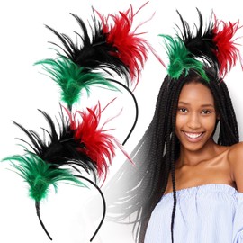 Solsew 2 Pcs Juneteenth Feather Headband for Women African June 19th Outfit Accessories Black History Month Fascinator (Red,Black,Green)