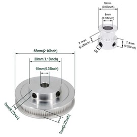 Zeberoxyz Set of 2 GT2 Synchronous Wheel 20 & 80 Teeth 10 mm Bore Aluminium Timing Belt Pulley with 2 Pieces Length 250 mm Width 6 mm Belt (20-80T-10B-6)