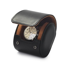 Woodten Luxury Leather Single Watch Box Men's & Women's Travel Watch Storage Case (Black)