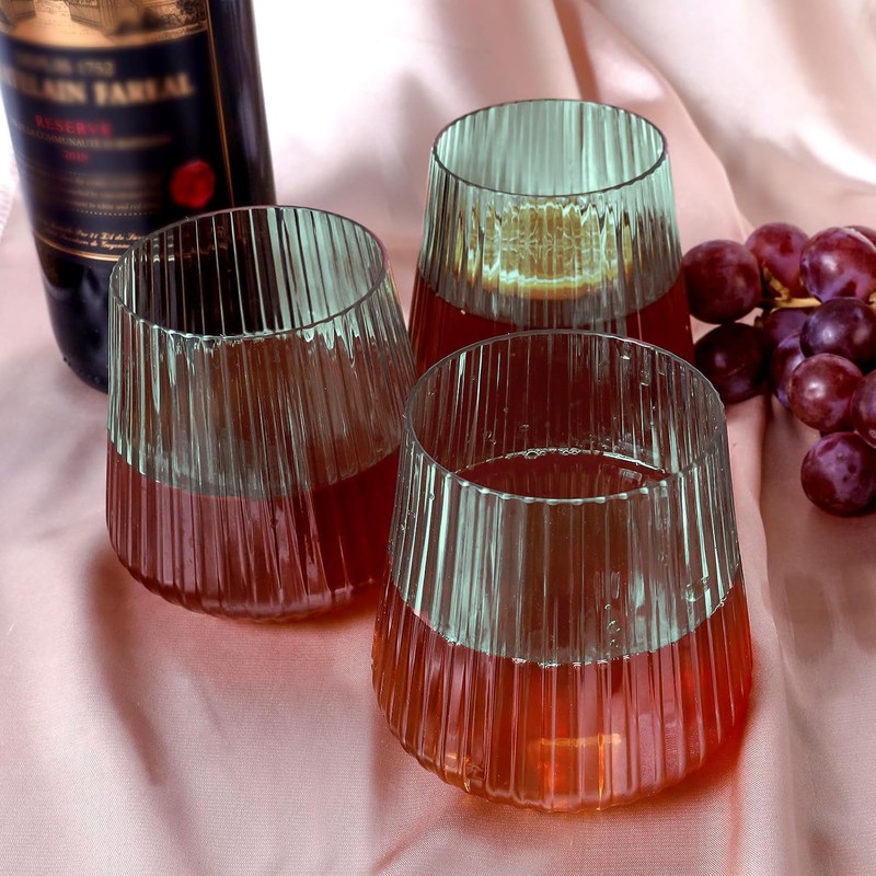 Lueumxc 40 Pack Plastic Ribbed Wine Glasses, 14Oz Origami Disposable