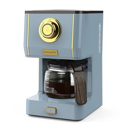 Amaste Coffee Maker, 5 Cup Coffee Pot with Three Brewing Modes, Retro Coffee Maker with Glass Carafe & Reusable Coffee Filter, Drip Coffee Maker Ideal for Home or Office, Keep Warm, Ash Blue