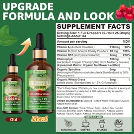 Liposomal Organic Chlorophyll Drops – 6-in-1 Superfood with Spirulina, Wheatgrass, Vitamins C, B12 & A | Vegan Internal Deodorant, Energy & Digestive Support | 2 Fl Oz