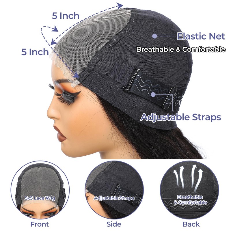 AceWig 22 Inch Body Wave Lace Closure Wigs Human Hair