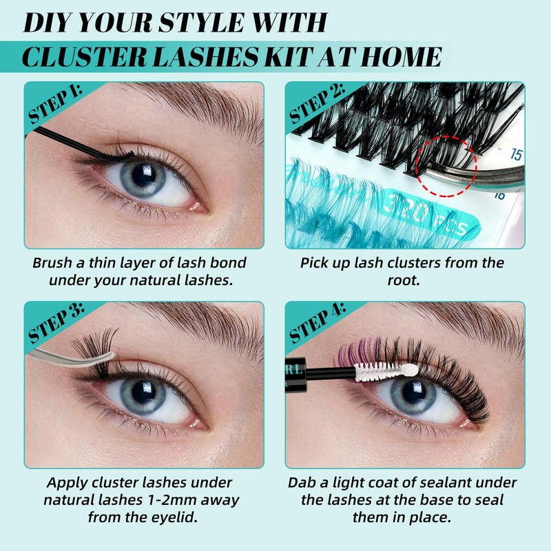 Lash Clusters Kit 320Pcs,40D Eyelash Extension Kit,Lash Bond and Seal