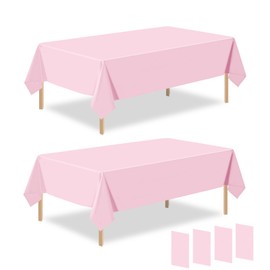 4 Pack Light Pink Plastic Table Cloth Disposable Rectangle Tablecloth 54 x 108 Inch, Light Pink Plastic Table Covers for Birthday Wedding Banquet Picnic Holiday Party Decorations